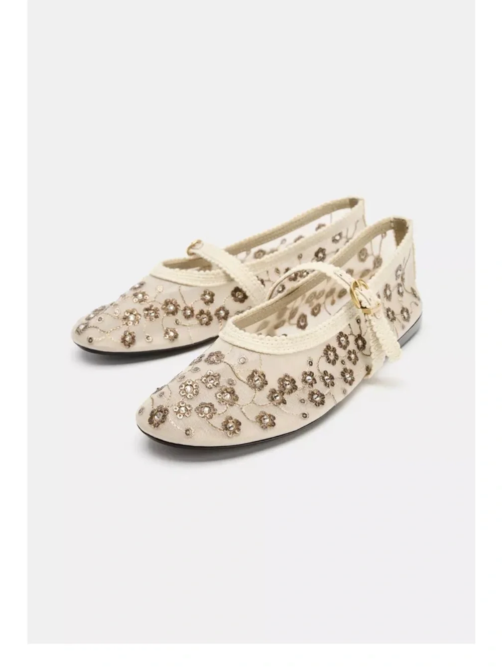 Zara Mesh Ballet Flats with rhinestones
